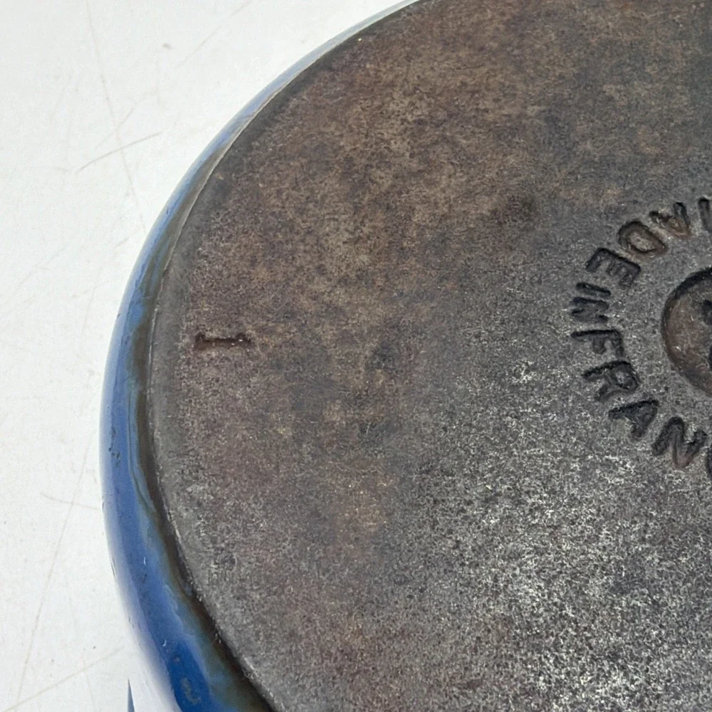 VTG Le Creuset Blue Enameled Cast Iron 1 QT Double Pour Saucepan W/Wood Handle